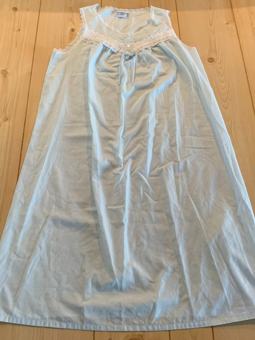 Vintage 90s Simply Basic Light Blue Lace Lined Cottagecore Midi Dress Women's L